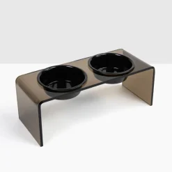 Acrylic Bronze Double Bowl Elevated Pet Feeder For Large & Small Dogs