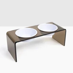 Acrylic Bronze Double Bowl Elevated Pet Feeder For Large & Small Dogs