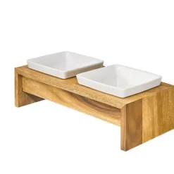 Artisan Double Bowl Dog Feeder With Wood Stand - Bamboo