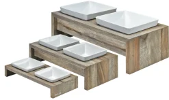 Artisan Double Bowl Dog Feeder With Wood Stand - Fossil