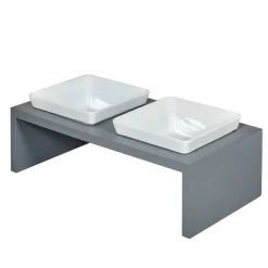 Ceramic Pet Bowls With Wood Stand For Dogs