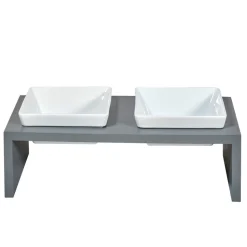 Ceramic Pet Bowls With Wood Stand For Dogs