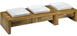 Ceramic Pet Bowls With Wood Stand For Dogs