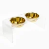 Elevated Double Pet Bowl Feeder with Gold Bowls