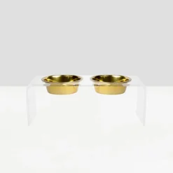 Elevated Double Pet Bowl Feeder with Gold Bowls