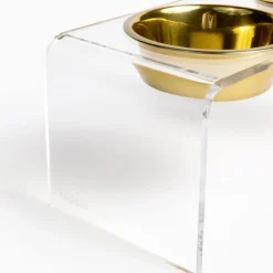 Elevated Double Pet Bowl Feeder with Gold Bowls