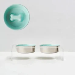 Hiddin ceramic slow feeder dog bowls with acrylic stand