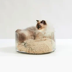 Hiddin Clear Lucite Round Cat & Dog Bed with Donut Cushion