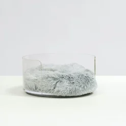 Hiddin Clear Lucite Round Cat & Dog Bed with Donut Cushion