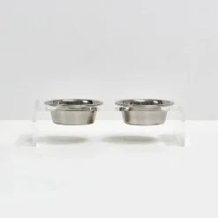 Hiddin Small Pet Feeder with Stainless Steel Bowls & Raised Acrylic Stand