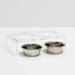 Hiddin Small Pet Feeder with Stainless Steel Bowls & Raised Acrylic Stand