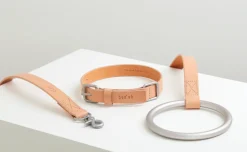 Italian Leather Lumi Dog Leash - Tan