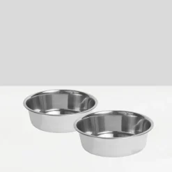 Medium Height Double Dog Bowl Feeder with Silver Stainless Steel Bowls & Acrylic Stand
