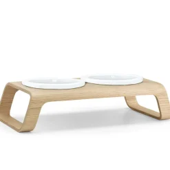 Miacara Desco Porcelain Cat Bowls With Elevated Wood Stand