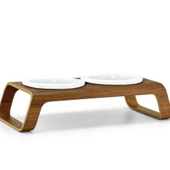 Miacara Desco Porcelain Cat Bowls With Elevated Wood Stand