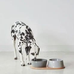 Miacara Doppio Dog Food & Water Bowls with Oak Tray