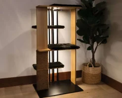 Modern Cat Tree with Scratching Post LED Lighting Perch Platforms
