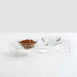 Pet Feeder with Glass Bowls, Acrylic Stand & Tray