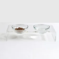 Pet Feeder with Glass Bowls, Acrylic Stand & Tray